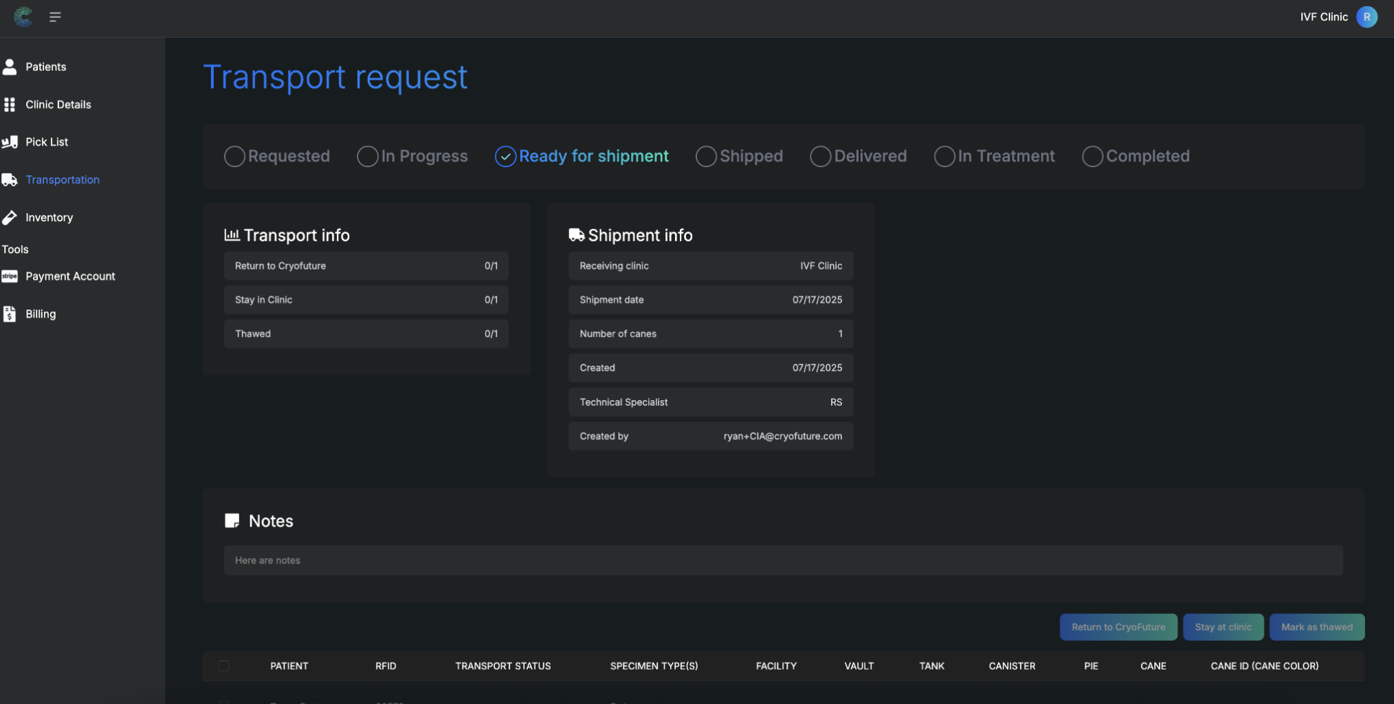 Ready for Shipment Status